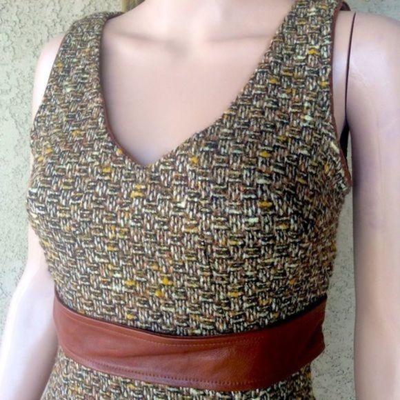 NWT Dolce & Gabbana Sz 6/8 Brown Tweed Leather Midi Designer Dress PLEASE HELP - Picture 7 of 16